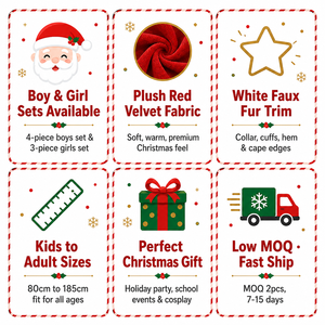 Costume <span class=keywords><strong>da</strong></span> Babbo Natale per Bambini Personalizzato OEM ODM in Velluto Peluche per Spettacoli Teatrali Etichetta Privata Basso MOQ - Product Image 5
