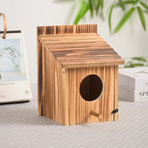 Nichoir en bois rectangulaire couleur bois naturel simple couche pour nidification des oiseaux en extérieur - Product Image 4