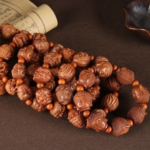 Pulsera de cuentas budistas de madera de melocotón con tallado de 18 rostros de Arhats, joyería de regalo para hombre - Product Image 1