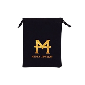 Custom Velvet Drawstring Gift Pouch Bags With Gold Foil Logo for Jewelry Cosmetics Packaging - Product Image 1