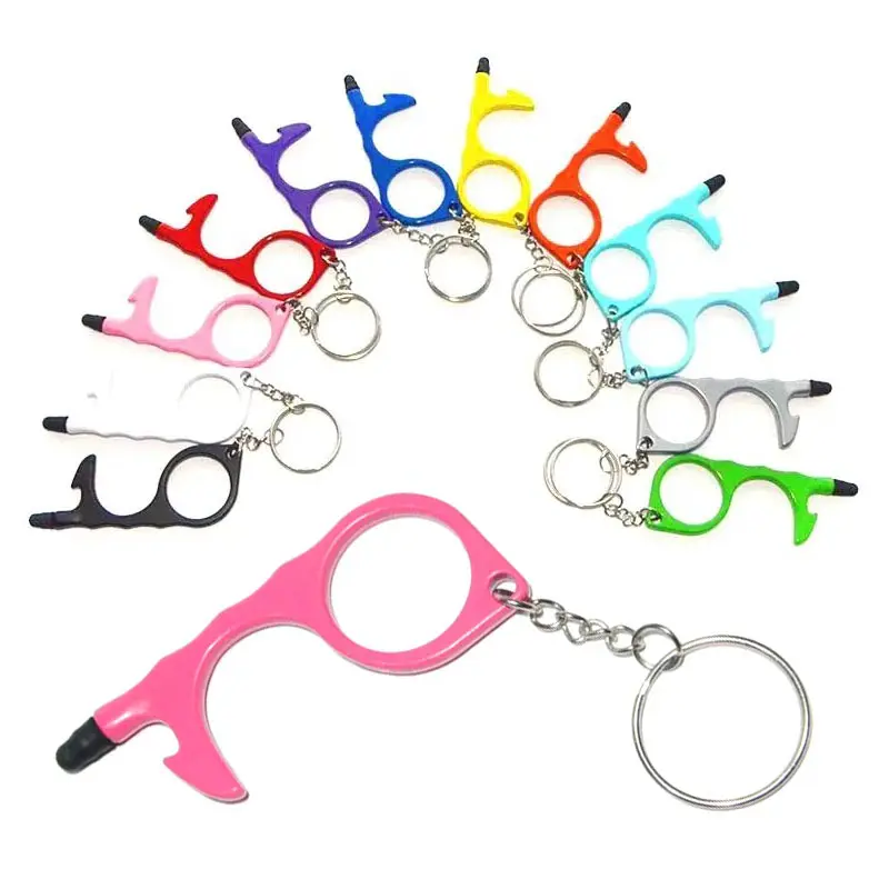 Door Opener Tool No Touch Keychain with Stylus Portable EDC Keychain Non-Touch Handle Tool Touch Free Key for Hand Public Places