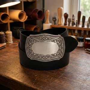 Cinturón BS INTERNATIONAL Personalizado de Cuero Vacuno Genuino con Hebilla Cuadrada de Acero, Diseño 3D Vintage, Ecológico y de Alta Resistencia - Product Image 1