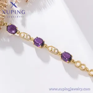 X000925435 תכשיטי קסופינג סגול זירקון צמיד שרשרת גרגירים אופנה פשוטים בצבע זהב 14K צמידים