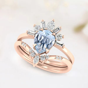 แหวนเงินแท้ 925 ประดับพลอยอะความารีนทรงลูกแพร์ธรรมชาติและเพชร CZ ขายส่งยอดนิยมในสหรัฐอเมริกา - Product Image 2