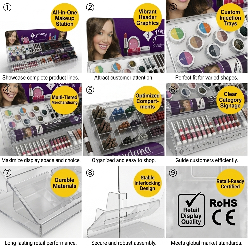 Custom Acrylic Modern Countertop Cosmetic Display Stand with Customizable Options Carton Packed for Super Shiny Gloss Lipstick — view 5