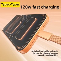 Câble de données plat tressé en nylon 2M 120W à charge rapide PD double Type-C pour iPhone 16/17 Oppo - Chargeur USB avec transfert de données