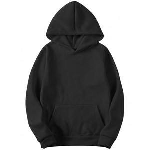 Sudadera con Capucha Negra Sólida para Hombre, Corte Regular, Informal, con Bolsillo Frontal, Estilo Tejido Otoñal - Product Image 1