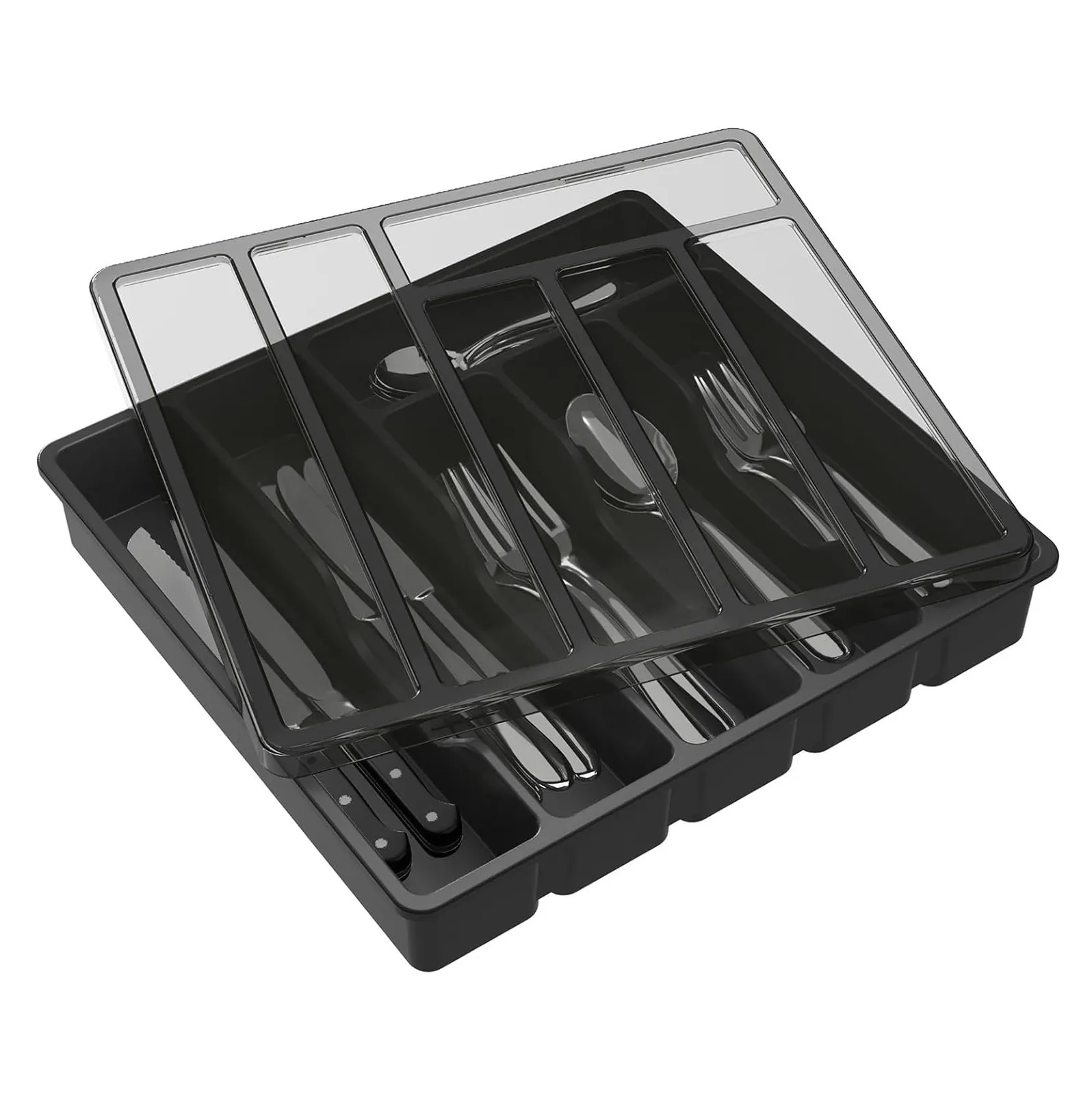 Nhựa dao kéo Flatware hộp lưu trữ cho Thìa Dĩa Dao Chủ trường hợp bạc Organizer với nắp