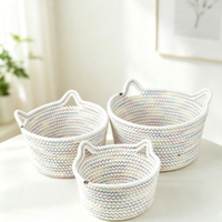 Panier de rangement multifonctionnel en coton tissé miniature, design oreilles de chat multicolores, écologique, pour la décoration de la maison, les articles divers et les jouets