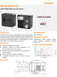 Nueva Cámara Industrial de Escaneo Lineal a Color GigE de 7m y 4096 Píxeles HIK ROBOT MV-CL043-A1GC Original - Product Image 1