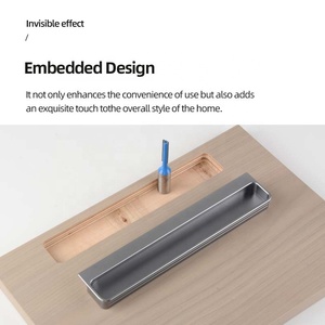 Black <strong>Gold</strong> Grey 140mm 200mm Modern Kitchen Wardrobe Cabinet Office Hotel Drawer Embedded Hidden Handles - Product Image 2