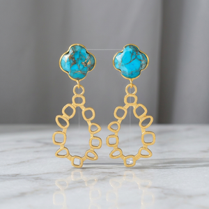 Boucles d'oreilles ethniques unisexes faites à la main en laiton et pierres précieuses, plaqué bronze antique, style bohème - Product Image 3