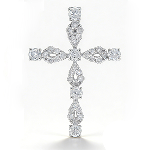 CUSTOM SILVER 10K/14K/18K GOLD PLATED LAB GROWN CVD DIAMOND CLASSIC ENGAGEMENT GIFT SWEATER <b>CHAIN</b> NECKLACE <b>CROSS</b> PENDANT - Product Image 1