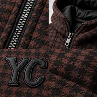 Blouson d'hiver matelassé et rembourré pour homme, coupe courte et oversize, style streetwear, avec broderie pied-de-poule personnalisée et demi-fermeture éclair, coupe-vent à capuche