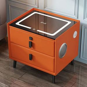 Smart <strong>Nightstand</strong> Modern Simple Solid Wood Lock Bedside Cabinet Wireless Charging Function Bedroom Furniture