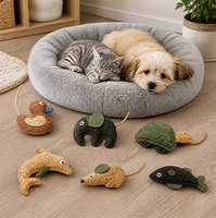 Jouets à mâcher pour chats d'intérieur de haute qualité, durables, interactifs et écologiques, en forme de souris, tortue, éléphant, dauphin, en liège écologique et peluche naturelle