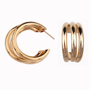 Hot Selling Trendy <b>Hook</b> Hoop <b>Earrings</b> Alloy Gold Plated Hip Hop Unisex - Product Image 3