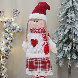 Muñecas Navideñas de Tela Tejida, Camisa Roja y Blanca, Falda a Cuadros, Decoración Navideña para Interiores - Product Image 4