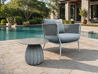 Canapé d'extérieur Hangkai, chaise en rotin pour balcon, canapé individuel en rotin pour cour extérieure, chaise décontractée en rotin pour balcon, table basse
