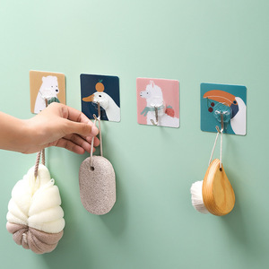 Cute Cartoon Acrylic Hooks Square Wall Mounted No Drill Strong Adhesive Stainless Steel <b>Kitchen</b> <b>Storage</b> Organizer - Product Image 2