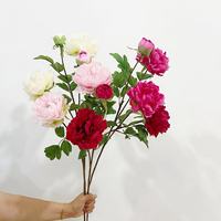 Pivoine artificielle à 3 têtes pour la décoration d'hôtels et de maisons, bonsaï pour l'aménagement extérieur et la décoration de vitrines