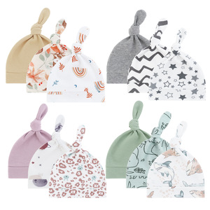 Ensemble de bonnets en coton noués pour nouveau-nés, bonnets doux pour bébés de 0 à 6 mois, vente en gros, OEM/ODM pris en charge - Product Image 5