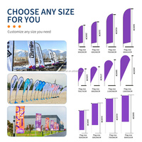 Drapeau de plage personnalisé imprimé directement de l'usine avec kit de base et mât, drapeaux plume publicitaires d'extérieur, bannières promotionnelles, signalétique