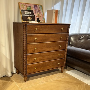 Meuble de rangement vintage industriel rétro à 5 tiroirs pour salon et chambre à coucher - Product Image 3