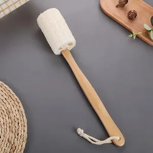 Lightweight Eco-friendly Spa Scrubber Long Wood Handle Natural Exfoliating Loofah Men Modern Portable <b>Body</b> Cleaner <b>Scrub</b> Brush - Product Image 3