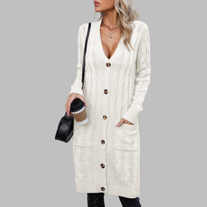 Cárdigan de punto largo de invierno Unisex para mujer, suéter de talla grande con botones de estilo informal, diseño de bola de invierno, ropa femenina - Product Image 5