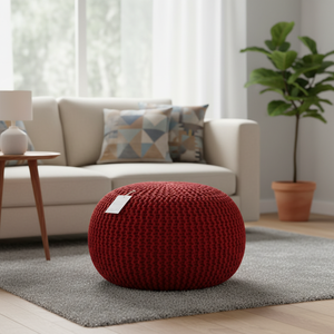 Modern Style Hand Knitted Cotton Dori <b>Pouf</b> Floor Ottoman Handmade & Hand Stitched Cable Style 2-Piece Movable for Decorative Use - Product Image 3