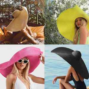 Wide Brim Hat Sunscreen Folding Floppy Sun <b>Straw</b> Hats Summer Women Beach Hats - Product Image 2