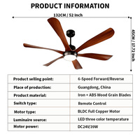 Ventilateur de plafond moderne noir de 60 pouces avec 5 pales en ABS, lumière LED, moteur BLDC, télécommande, lumière 3 couleurs, utilisation domestique et hôtelière