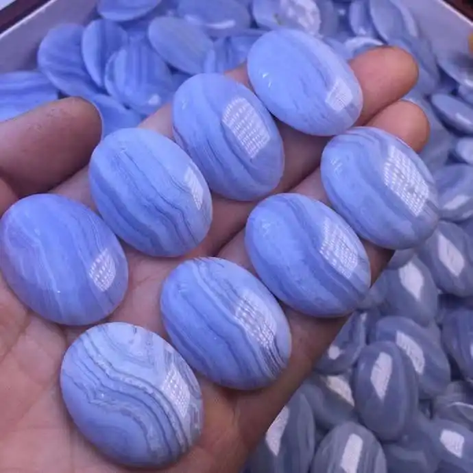 Cincin batu akik renda biru alami, kualitas tinggi liontin batu akik renda biru cembung kristal penyembuhan untuk energi _ XCG