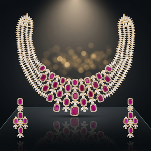 Zircon Zinc Alloy Flower Shape Claw Setting <b>Necklace</b> 188746 for Women's Wedding Occasions - Product Image 3