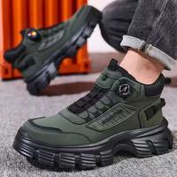 Sepatu Safety Sistem Pengikat Tali Knob Unisex, Pelindung Jari Kaki Baja, Anti Tusuk, Anti Selip, High Top, Kulit Mikrofiber, Lapisan Mesh Bernapas