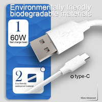 Cable ecológico USB tipo C de 60W, Pajita DE TRIGO biodegradable, de carga rápida transferencia de datos, impresoras trenzadas de conductores de cobre puro