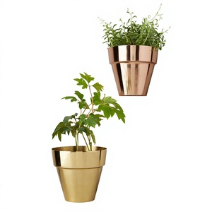 Pot de fleurs moderne en métal plaqué or avec plante verte, pot de fleurs de bureau intérieur, style minimaliste, pot de fleurs circulaire - Product Image 1