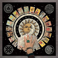 Nappe de Tarot en Tissu Mystique Fait à la Main Triple Lune Design Zodiaque Décor d'Autel Spirituel pour Rituels de Divination Constellation