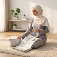 Ensemble de tapis de prière musulman élégant 3 pièces avec motif papillon et fleur, sac fourre-tout assorti et compteur de tasbih numérique 70x110cm, cadeaux islamiques