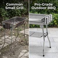 Barbecue au charbon de bois pliable en acier inoxydable, barbecue portable d'extérieur avec équipement latéral