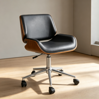 Chaise de bureau moderne du milieu du siècle, avec structure en contreplaqué courbé, en cuir, pivotante, réglable en hauteur, pour bureau à domicile, salle d'étude