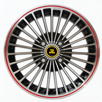 Jantes en alliage JZ 15x6.5j Et30 Pcd4x100/4x98 Cb73.1/58.6 Noir avec face usinée + rainure rouge extérieure