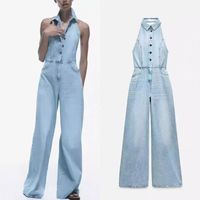 Combinaisons en jean sans manches pour femmes, combinaisons longues, combinaisons une pièce, tenues