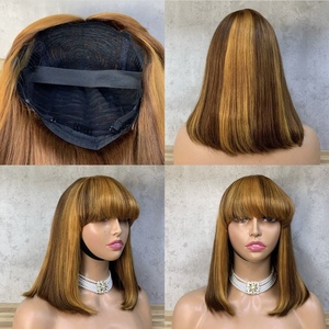 Peluca de cabello humano rubio miel con reflejos, estilo bob, hecha a máquina, sin encaje, para mujeres negras, a precio económico. - Product Image 4