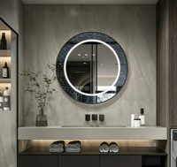 Miroir de salle de bain LED rond mural de luxe à commande gestuelle avec ambiance ciel étoilé et fonction anti-buée pour le maquillage