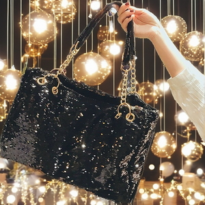 Sac fourre-tout de luxe décontracté pour femme 2026, à paillettes, couleur unie, doublure polyester, capacité 2L, fermeture éclair, tendance - Product Image 2