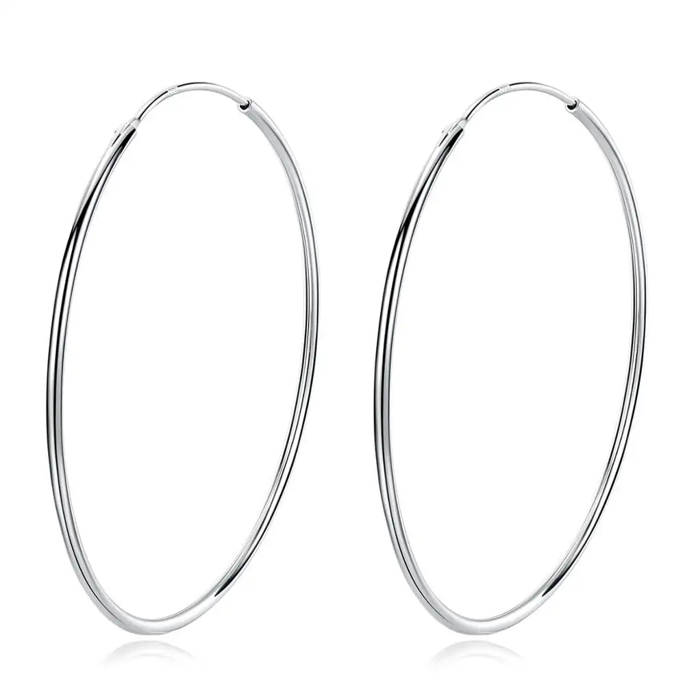 Size 10-50mm 925 Sterling Silver Exaggerated Hoop Earrings Circle Earring for Women