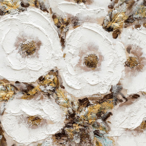 Dipinto a Olio <span class=keywords><strong>di</strong></span> Bouquet Floreale Bianco Testurizzato, Arte Floreale 3D Dipinta a Mano <span class=keywords><strong>con</strong></span> Accenti Dorati, Quadro da Parete <span class=keywords><strong>con</strong></span> <span class=keywords><strong>Fiori</strong></span> in Vaso Senza Cornice - Product Image 4