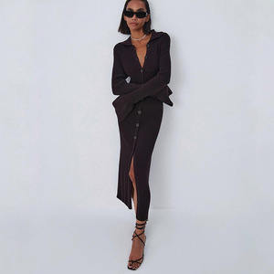 2022 autunno moda donna nuovo abito maglione a maniche lunghe <span class=keywords><strong>con</strong></span> scollo a V a maniche lunghe <span class=keywords><strong>con</strong></span> bottoni svasati - Product Image 3